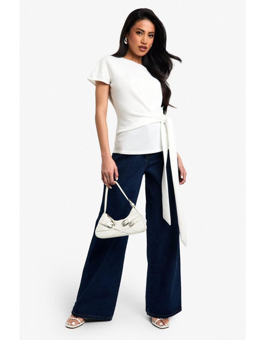 Textured Knot Front T Shirt - ecru