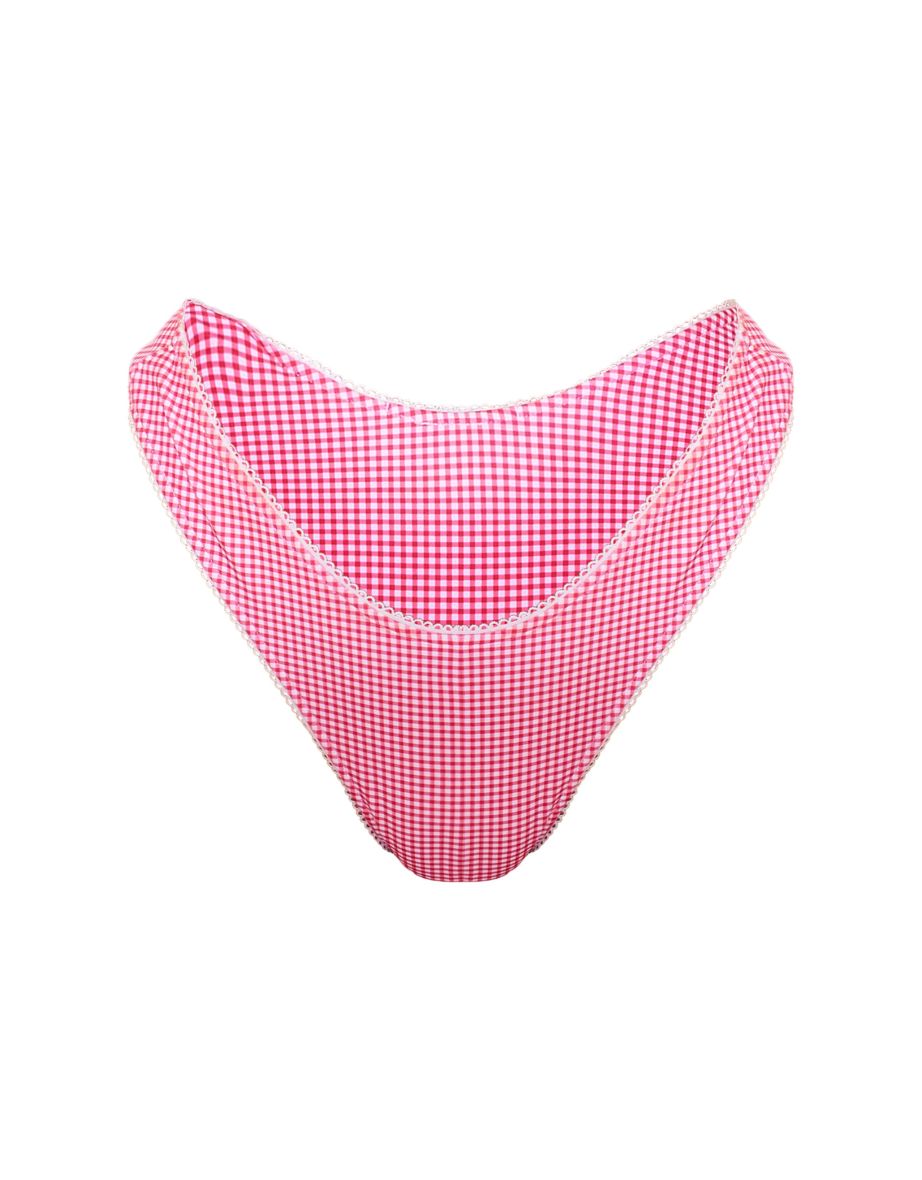 Red Gingham High Leg Bikini Bottom - 4