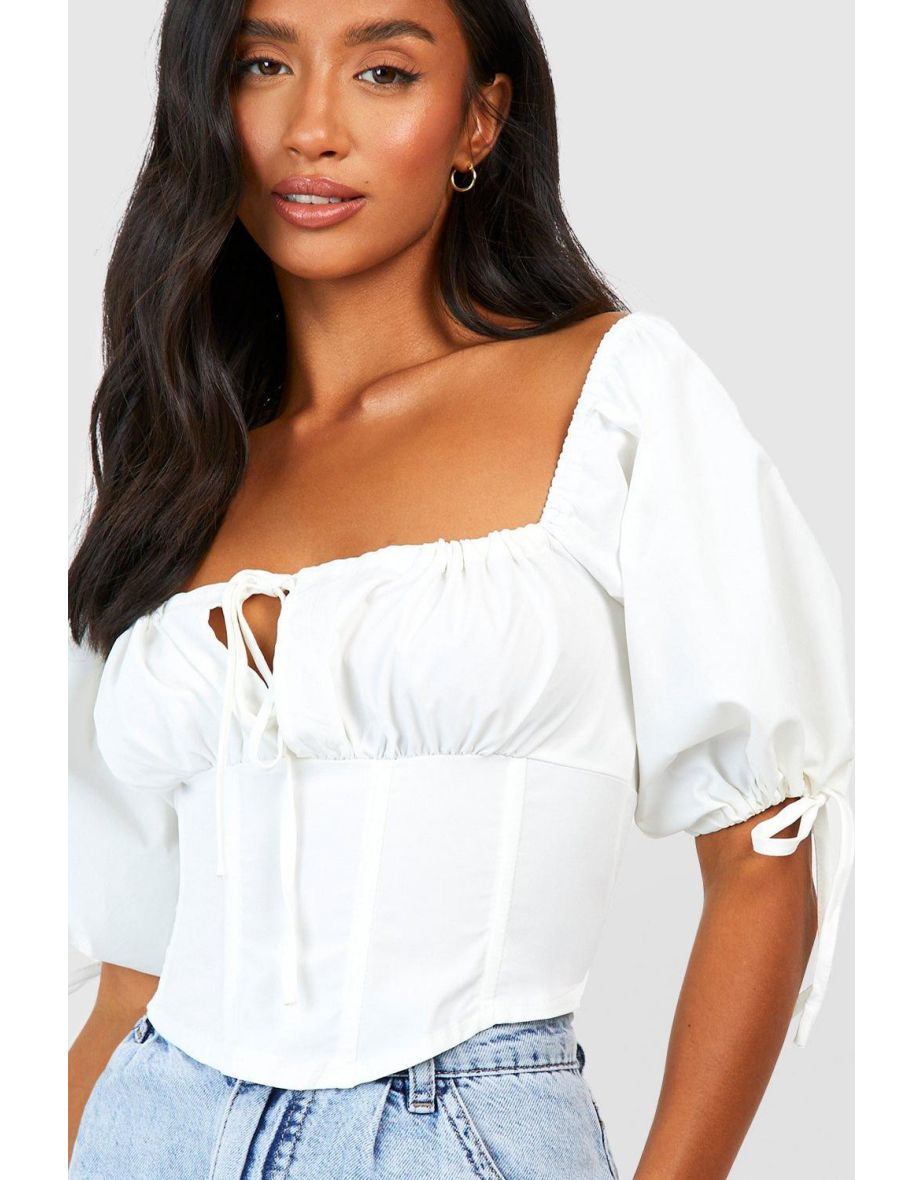 Petite Milkmaid Puff Sleeve Corset Top - white - 3