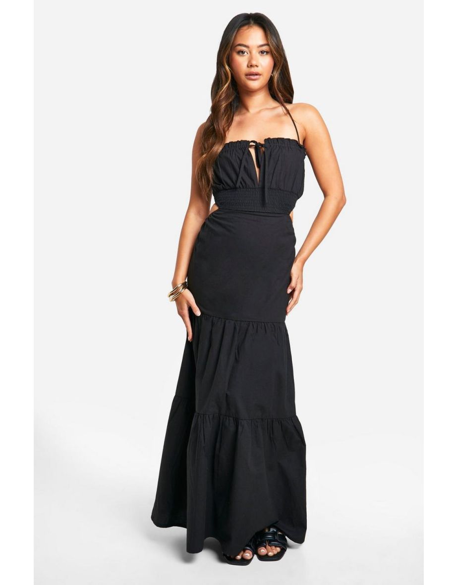 Cotton Poplin Tiered Maxi Dress - black