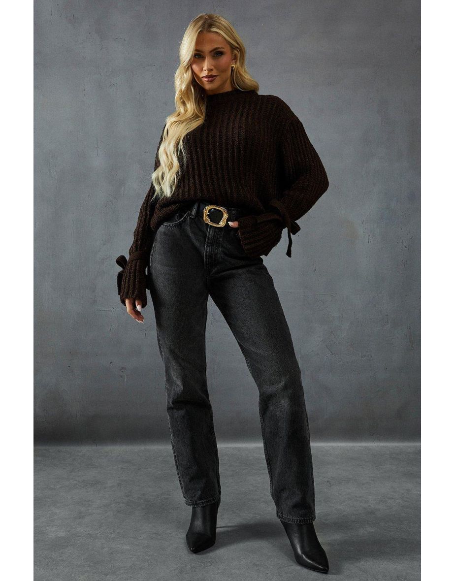 Knitted Tie Sleeve Oversized Jumper
