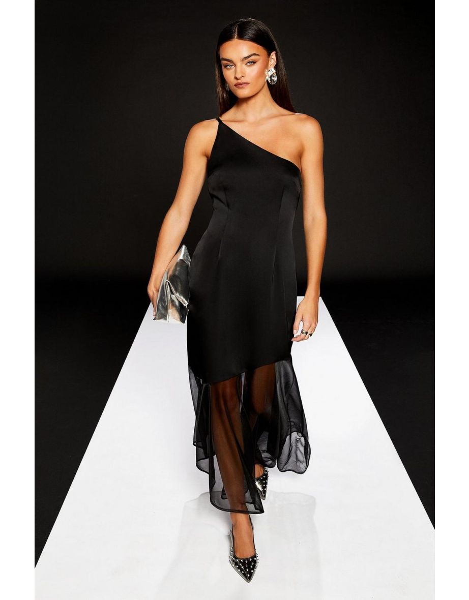 Runway 1.8.1.8 Black Organza Hem One Shoulder Satin Dress