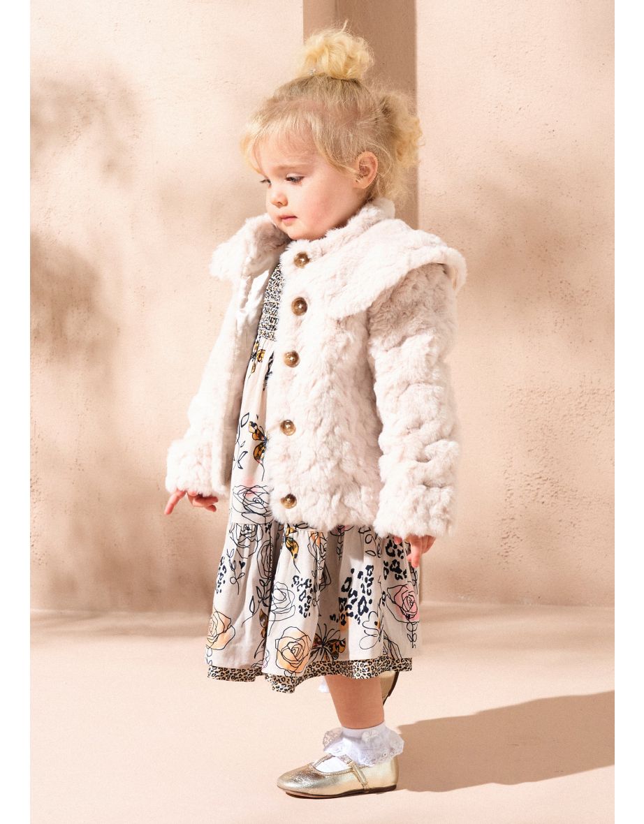 Cecile Taupe Faux Fur Baby Coat