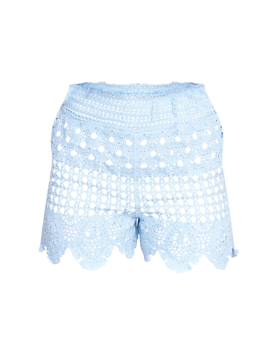 Baby Blue Textured Crochet Frill Hem Shorts - 5