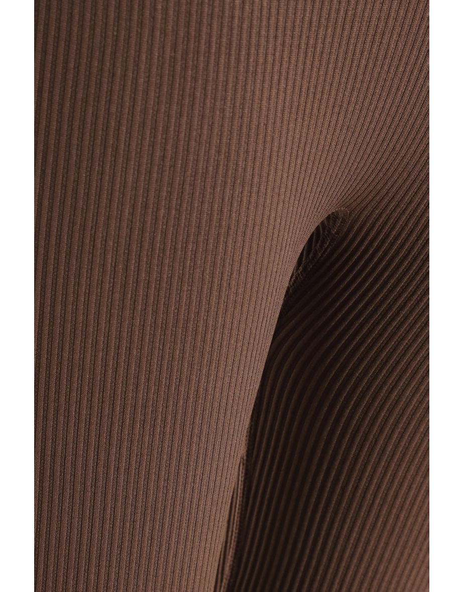 Brown Knit Ribbed Leggings - 5