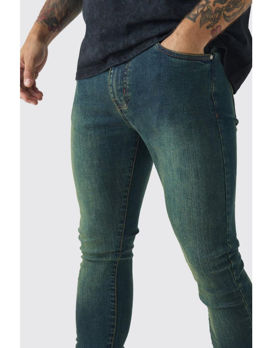 Super Skinny Stretch Stacked Green Tinted Jeans - dark green - 2