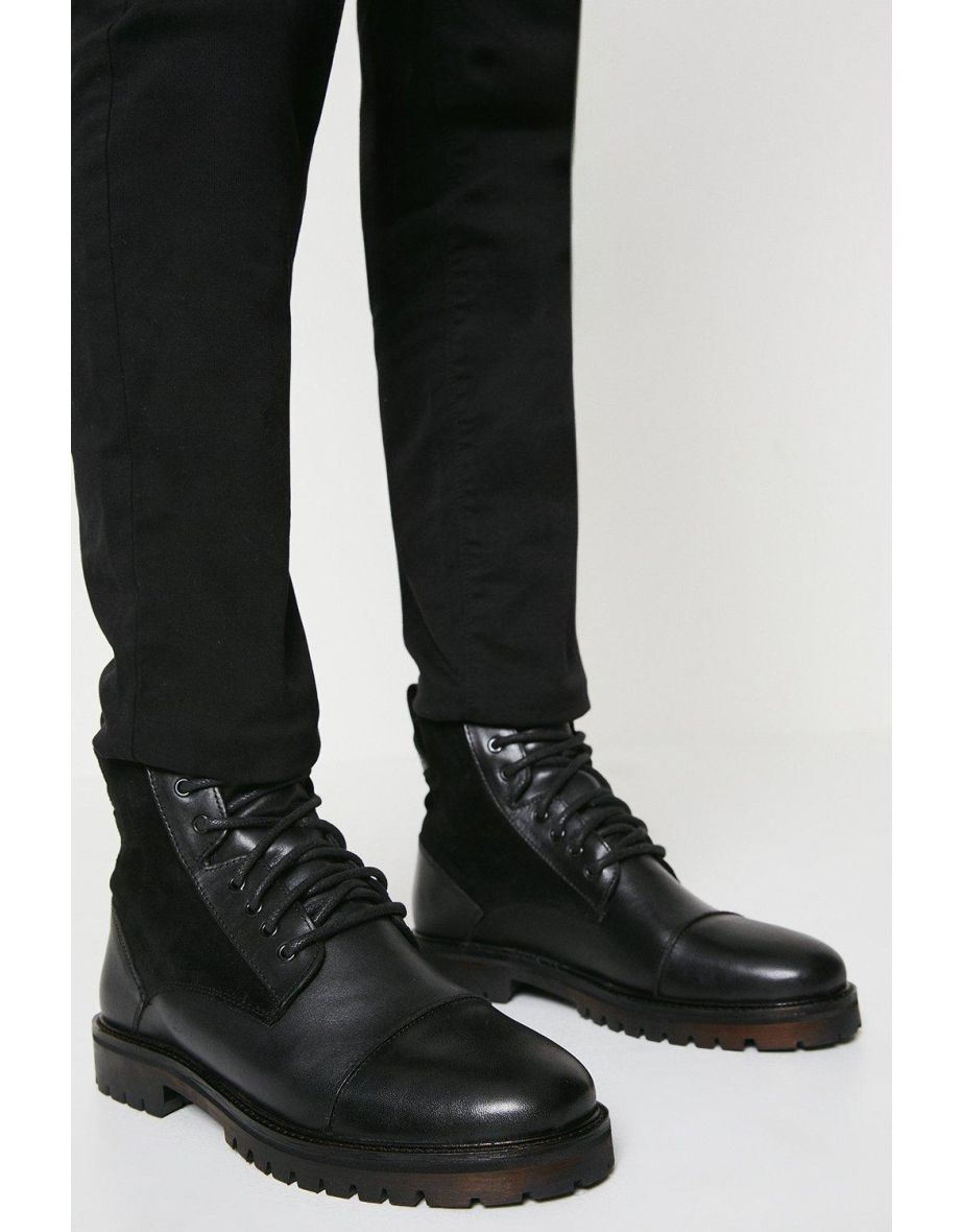 Shop Brighton Mix Material Lace Up Cleated Boots Online in Oman VogaCloset