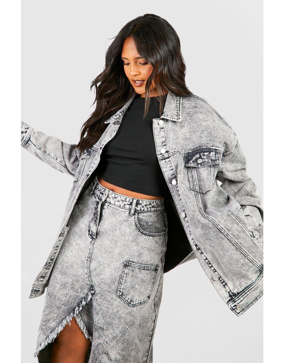 Plus Oversized Longline Washed Black Denim Jacket - washed black - 3