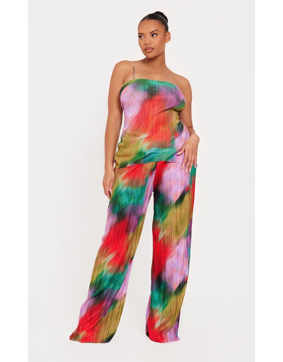Plus Multi Print Plisse Bandeau Top