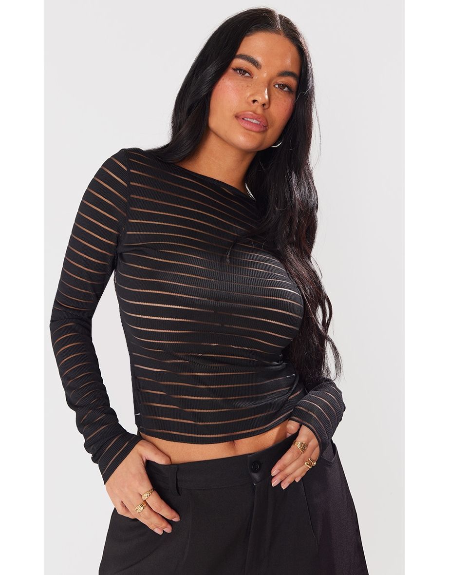 Black Burnout Stripe Scoop Back Top