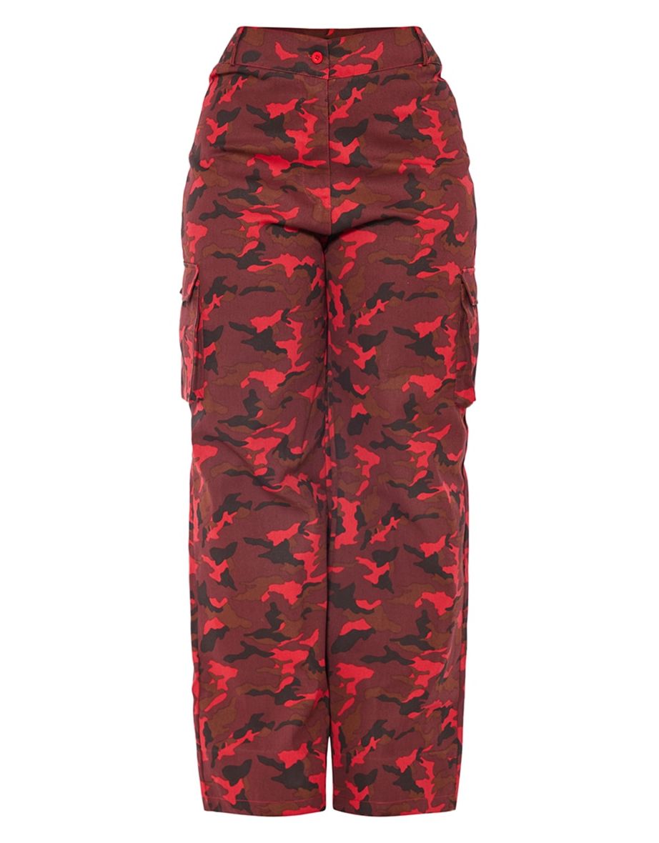 Shape Red Camo Print Pocket Detail Wide Leg Cargo Trousers - 4