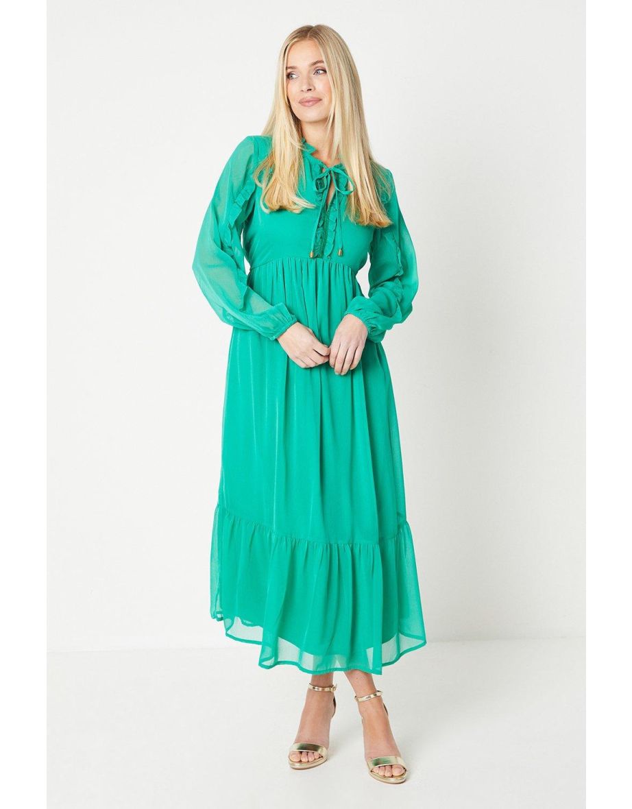 Petite Chiffon Frill Midi Smock Dress