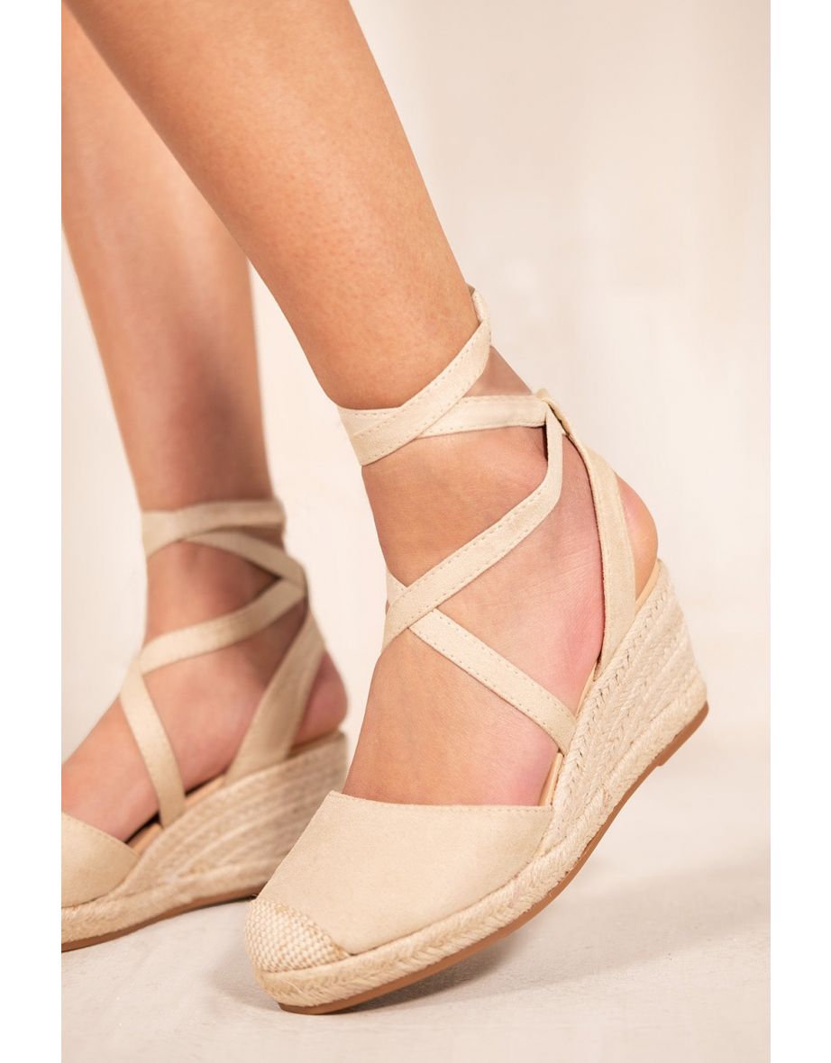 JUNIPER LOW WEDGE ESPADRILLE SANDALS WITH LACE UP DETAIL IN IVORY CREAM - 1