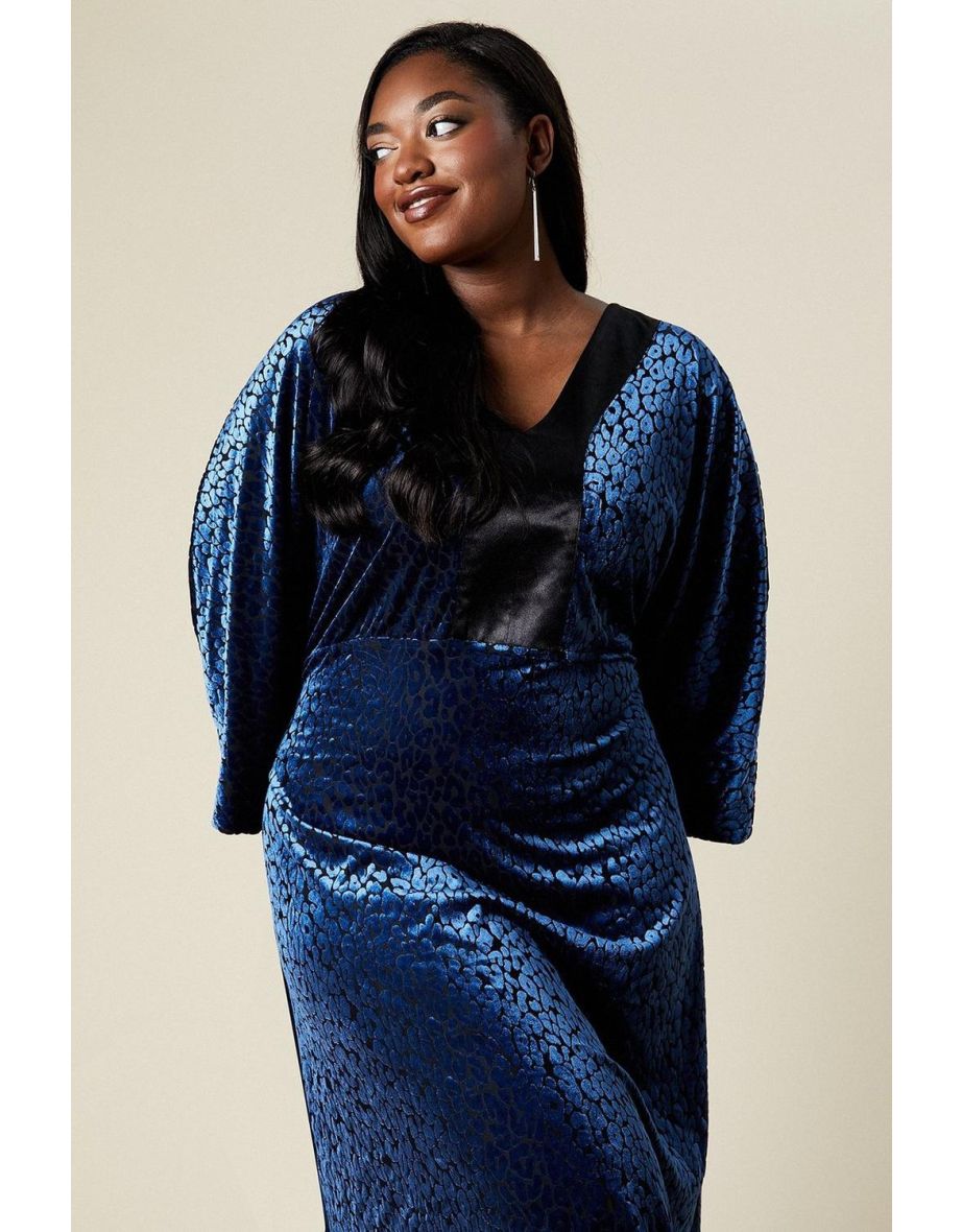 Curve Kimono Sleeve Velvet Burnout Midi Dress - 3