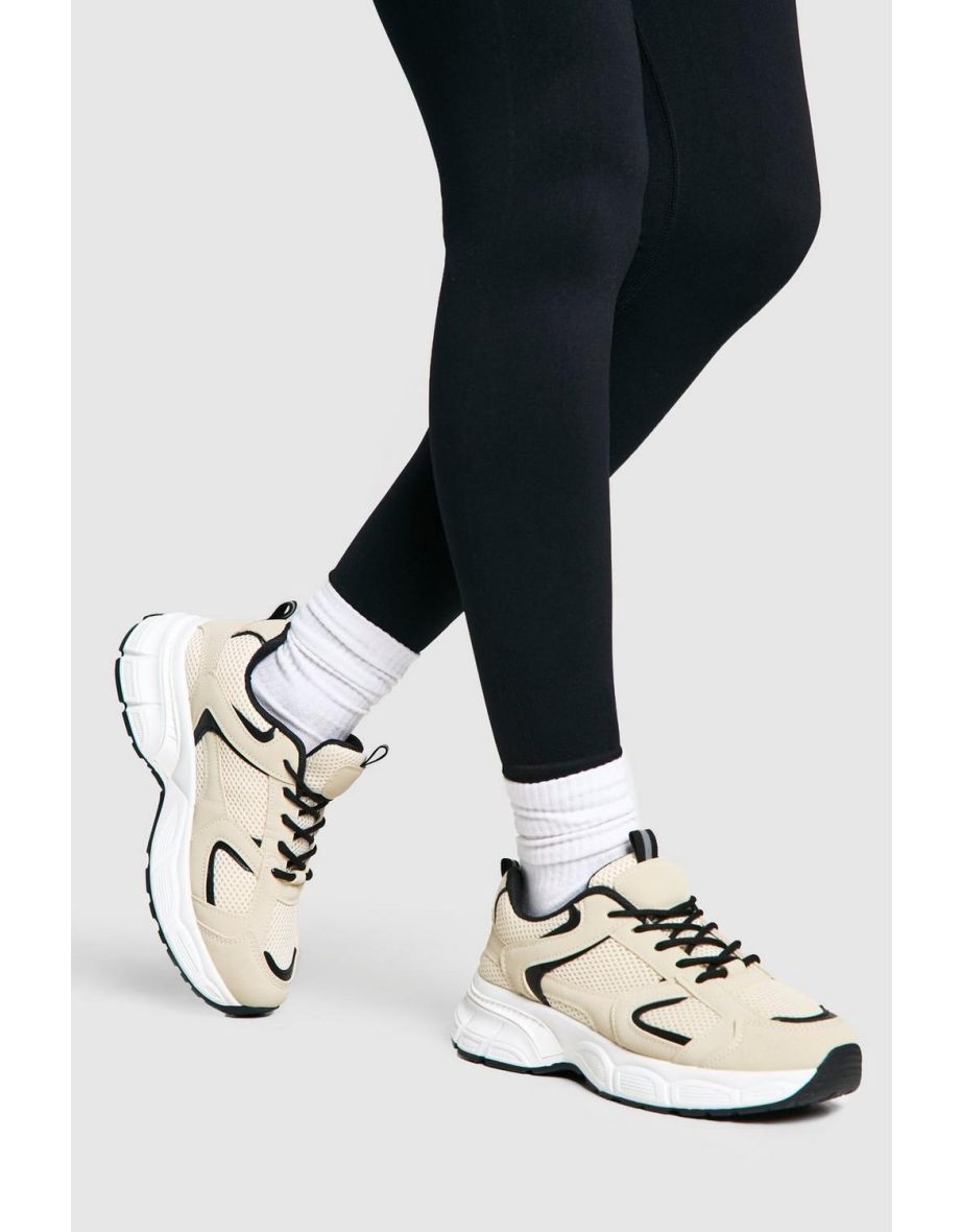 Contrast Knit Chunky Trainers - beige