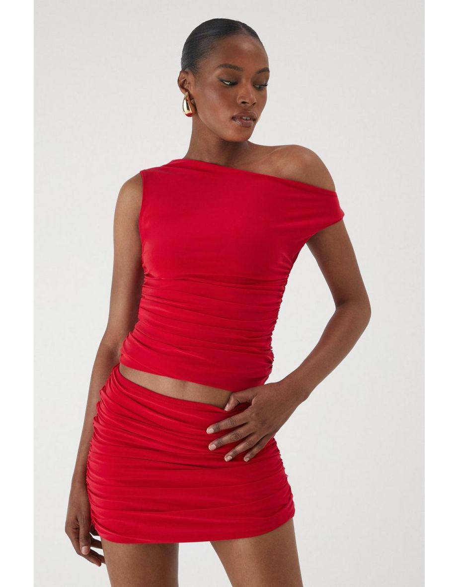 Ruched Waist Asymmetric Mini Skirt - 3