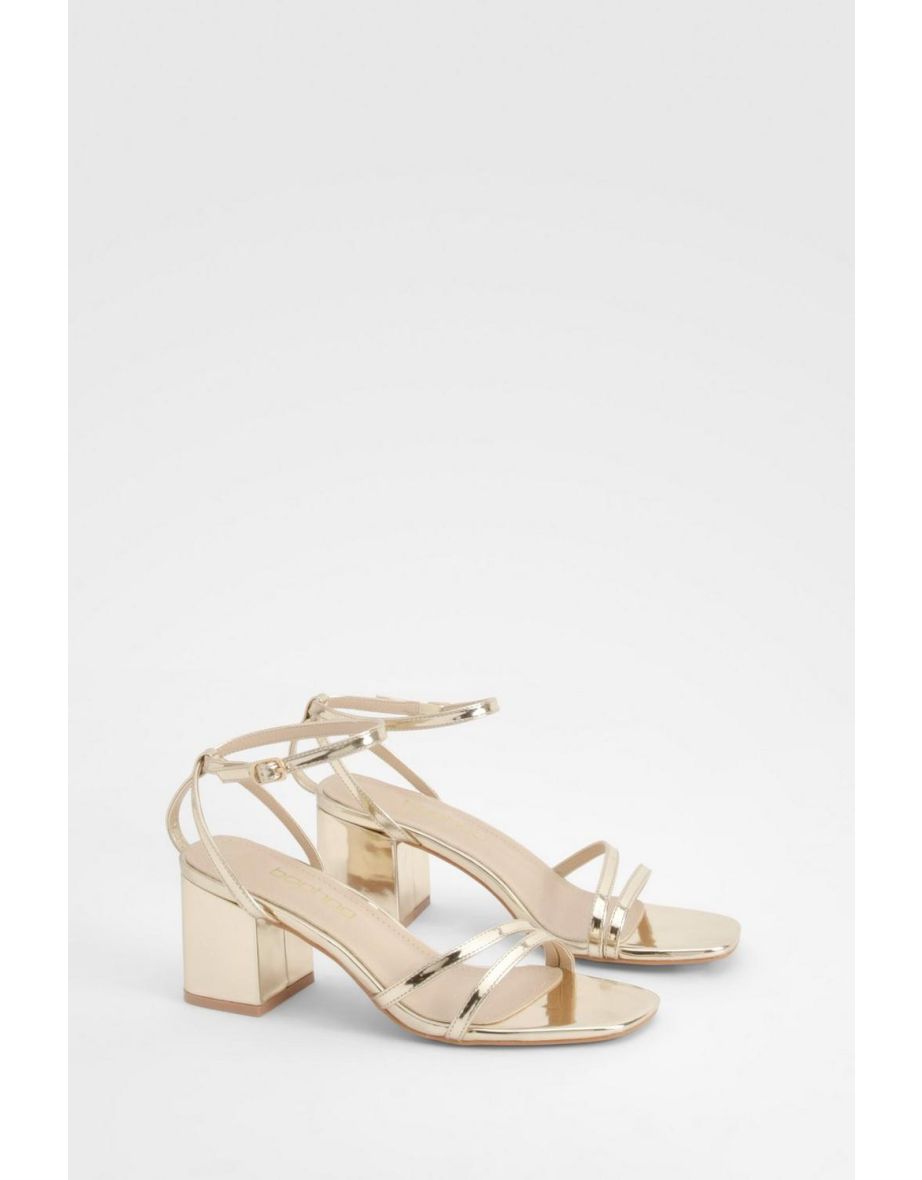 Metallic Low Block Asymmetric Barely There Heels