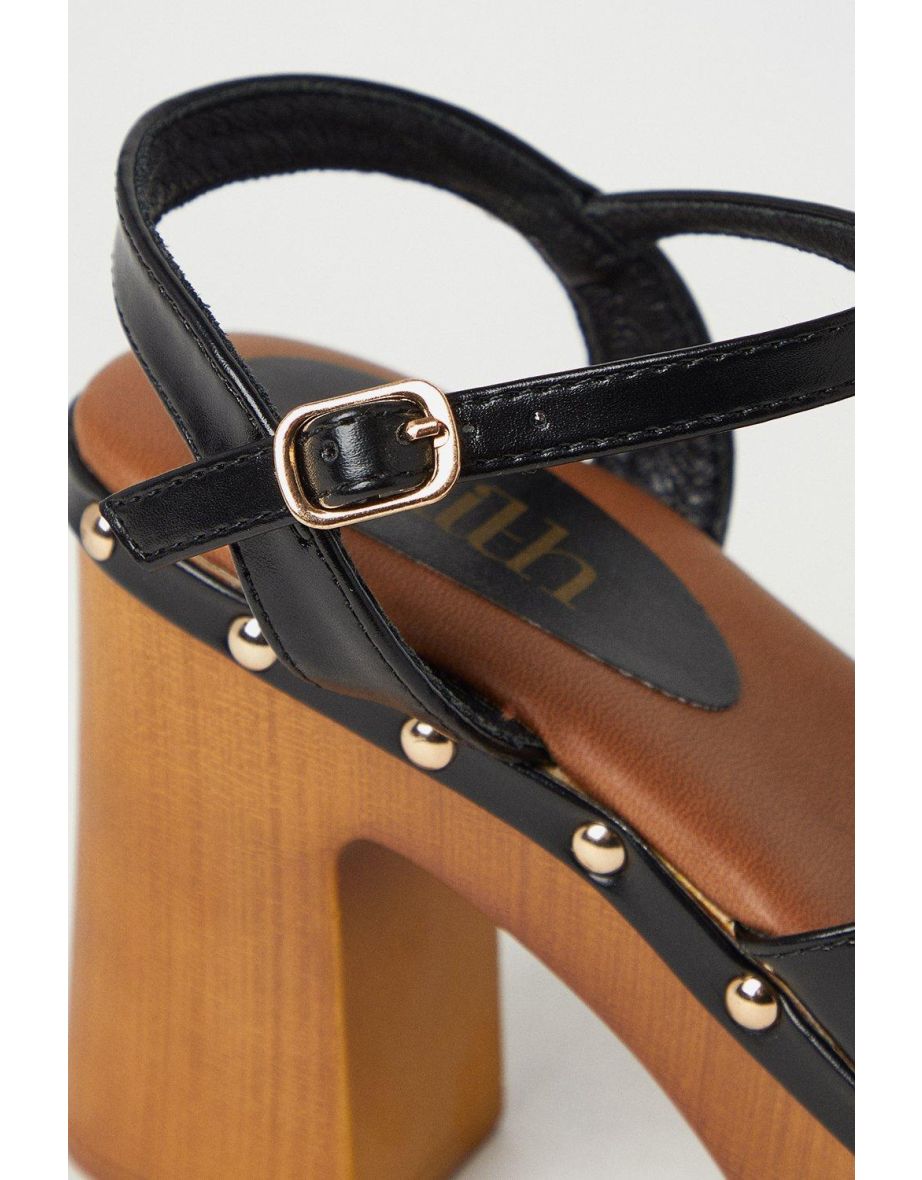 Faith: Evie Studded Wood Effect Platform Block Heel Sandals - 3