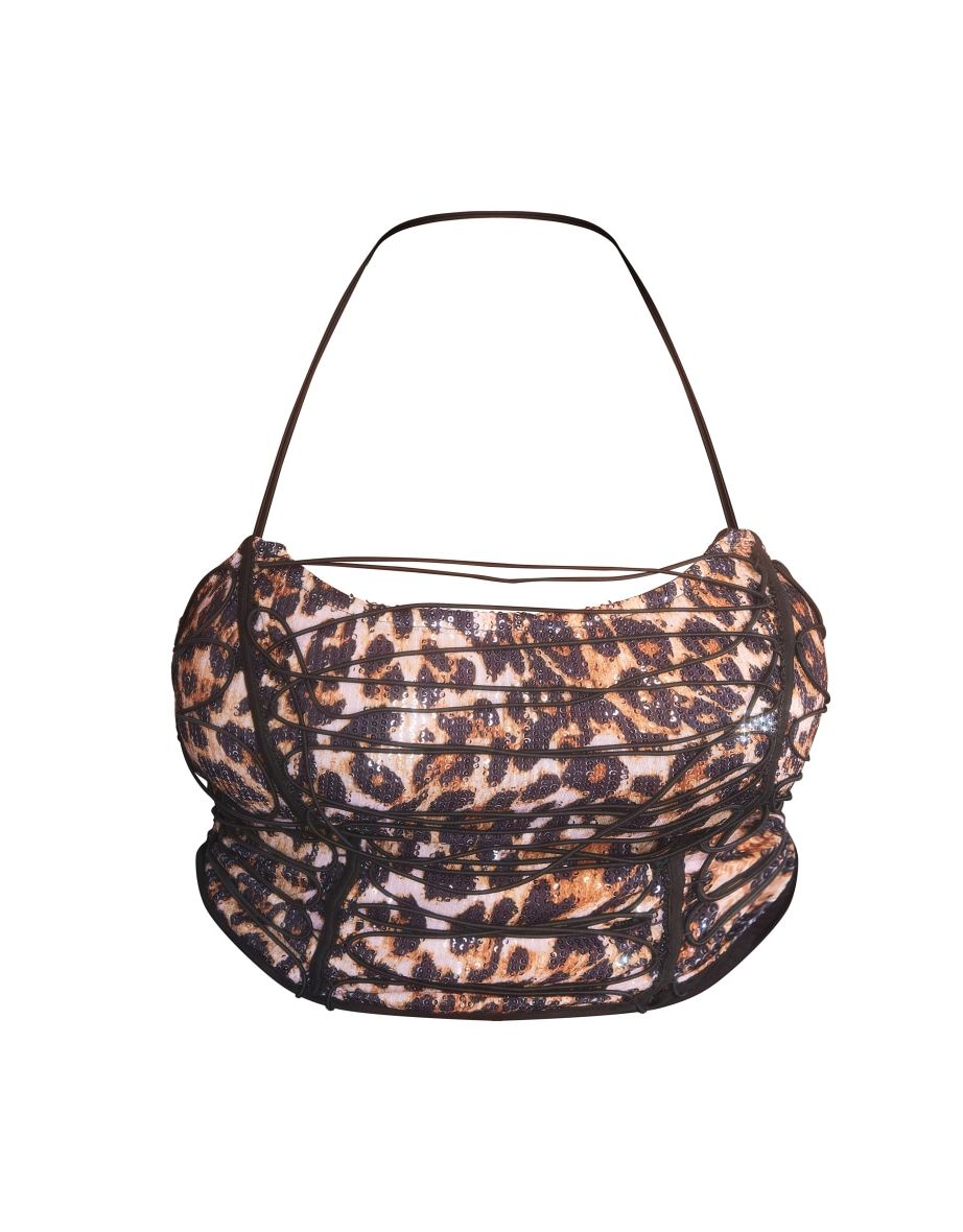 Plus Multi Lace Detail Sequin Leopard Print Corset Top - 4