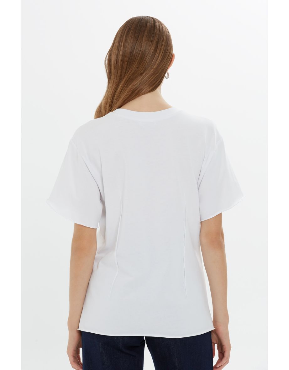 Front and Back Darts Short-Sleeve White T-Shirt - 4