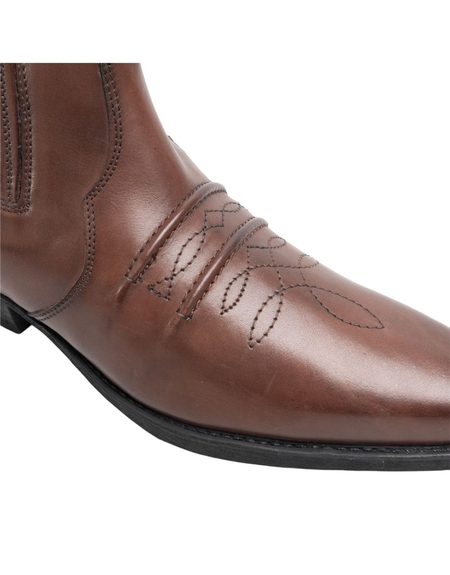 Woodland Mens Distressed Leather Gusset Western Ankle Boots - Brown - 2