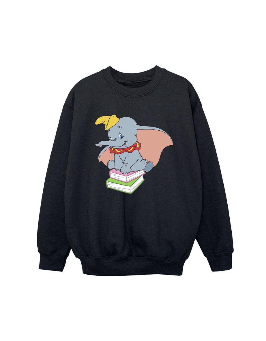 Disney Boys Dumbo Sitting On Books Sweatshirt - Black