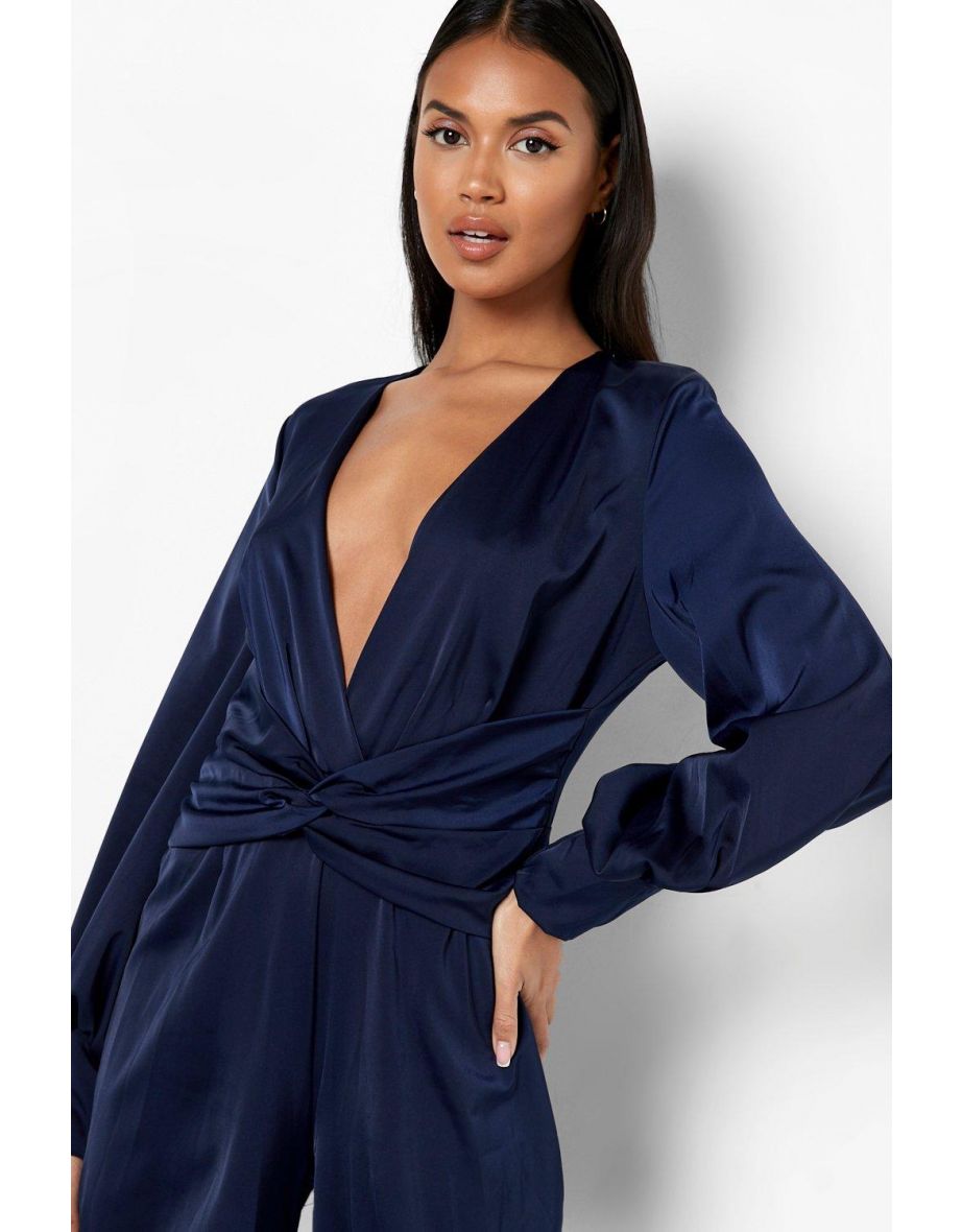 Satin Twist Front Cullotte Jumpsuit - navy - 3