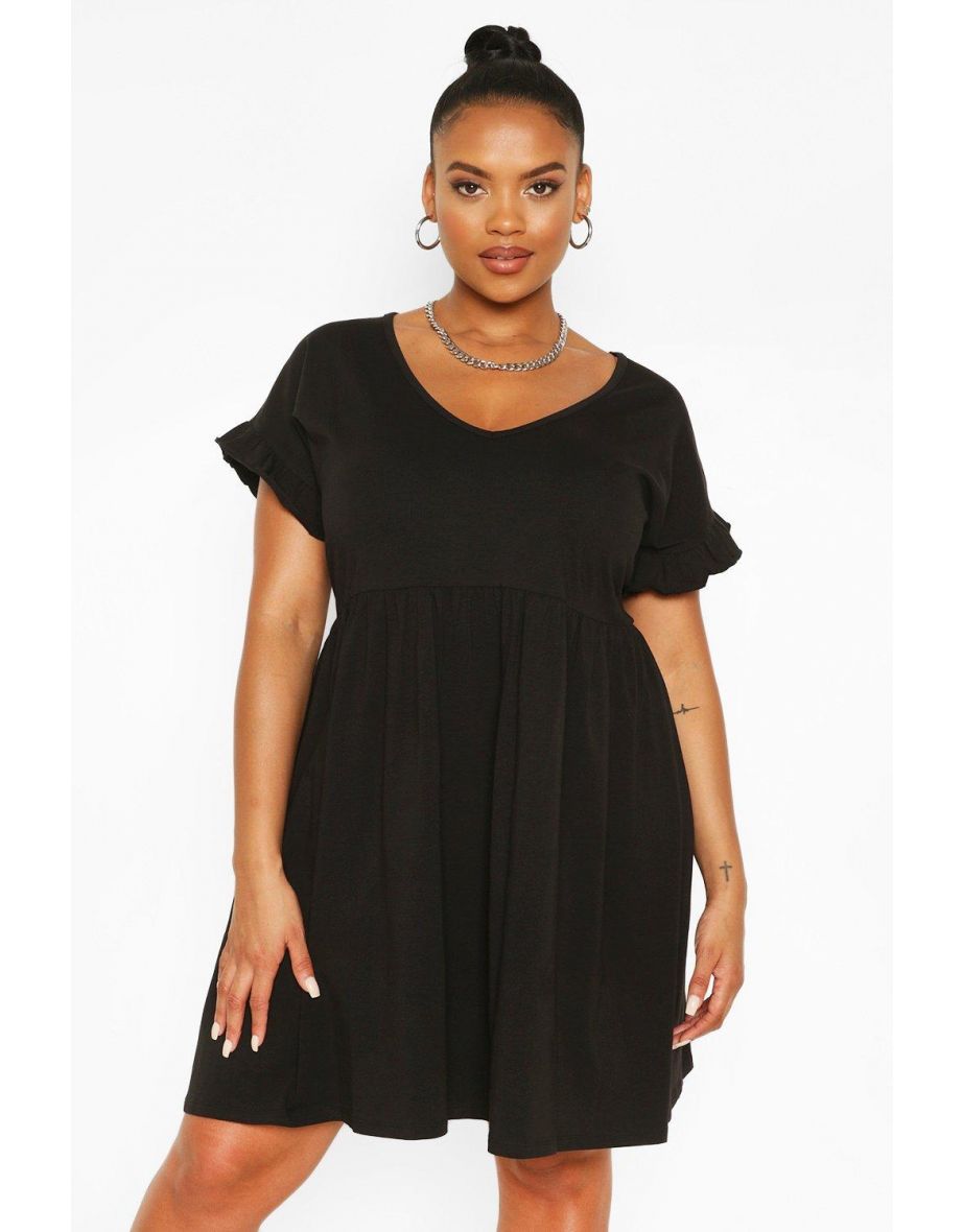 Plus Ruffle V Neck Smock Dress - blush - 3