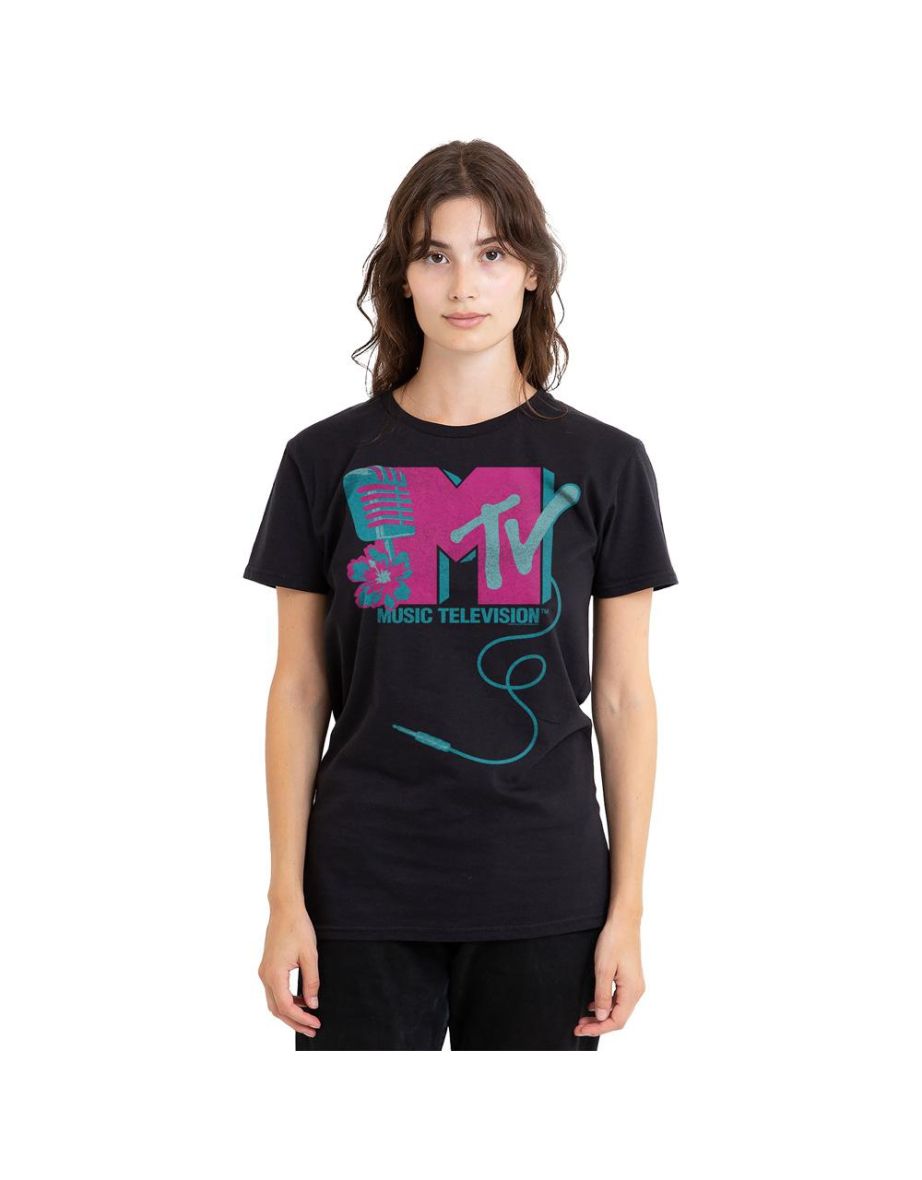 MTV Unisex Adult Microphone Logo T-Shirt - Black
