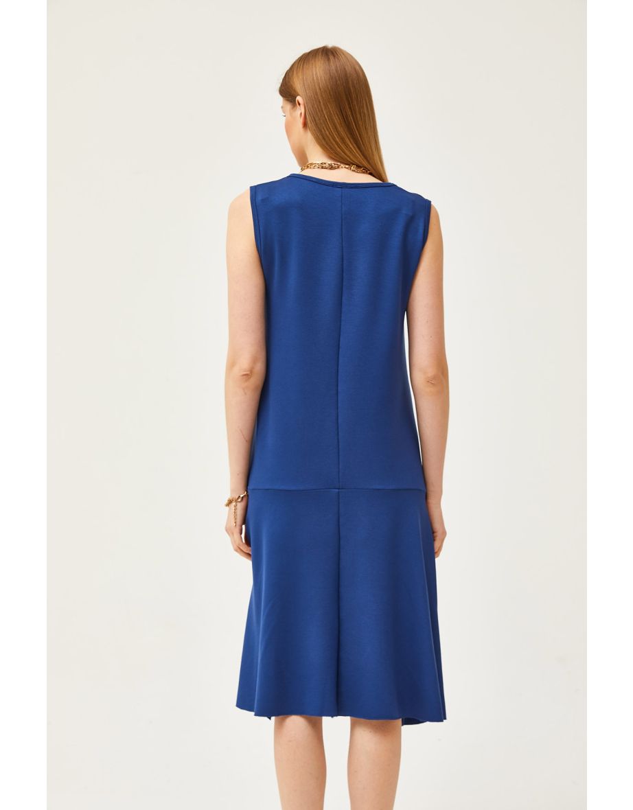 Women's Navy Blue Split Skirt Crystal Knitted Dress - 5