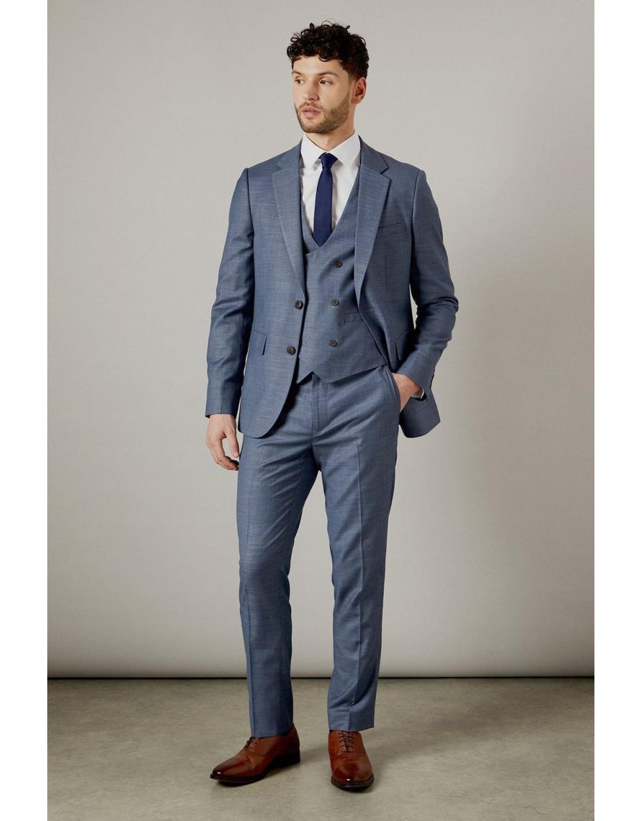 Blue Semi Plain Slim Fit Waistcoat