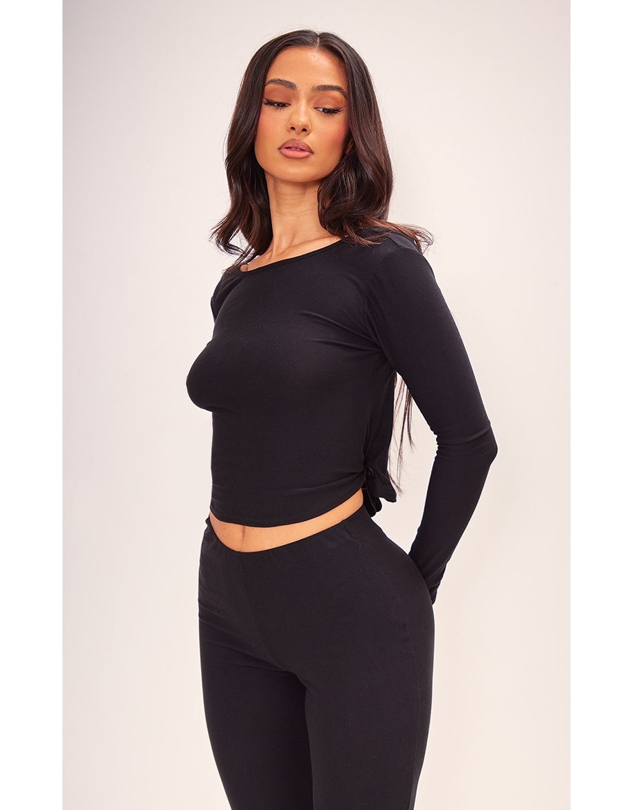 Petite Black Soft Touch Long Sleeve Longline Top