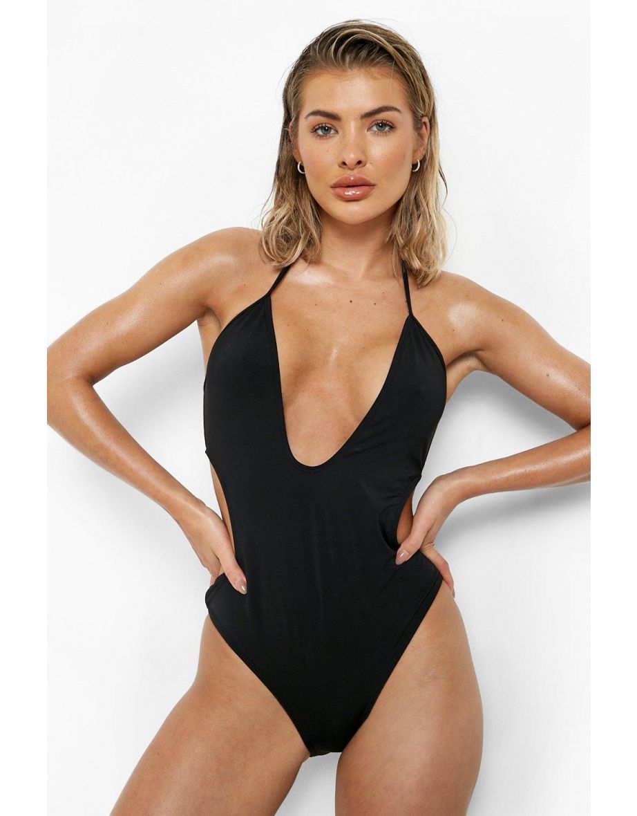 Deep Plunge Cut Out Recycled Swimsuit - black - 3