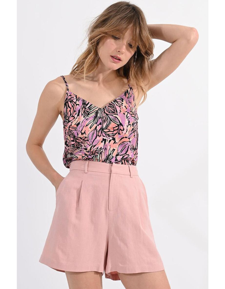 Linen Mix Shorts with High Waist