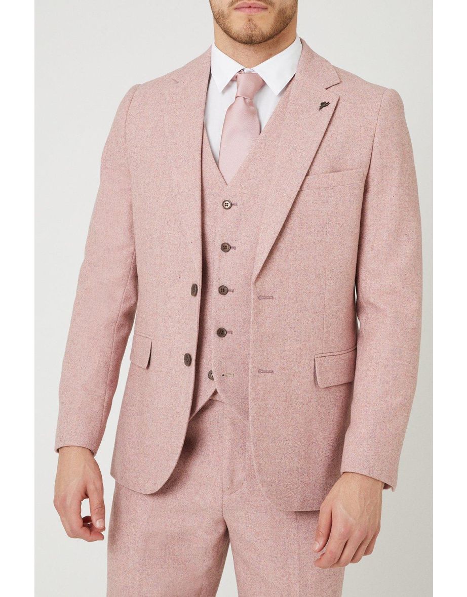 Slim Fit Pink Tweed Suit Jacket
