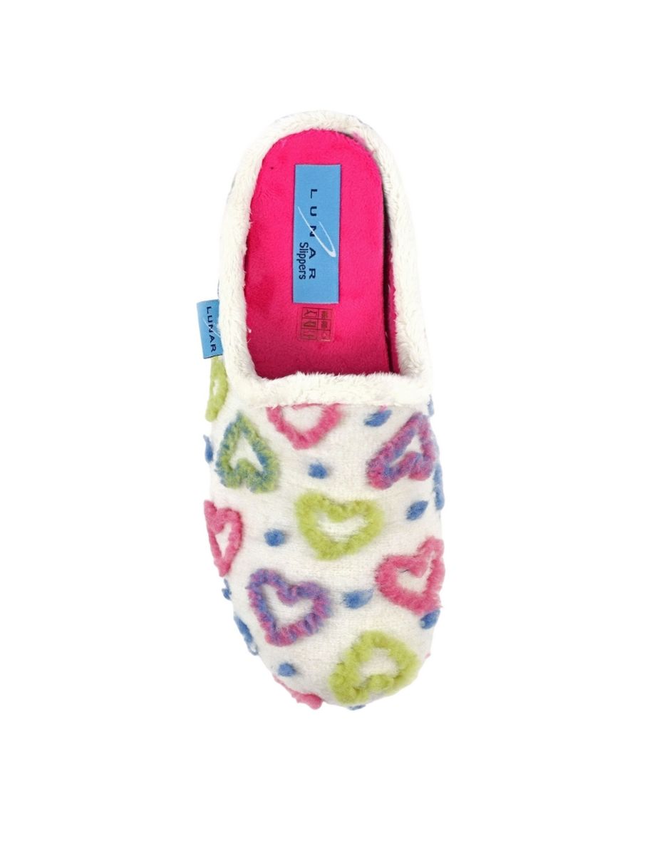 Lunar Womens/Ladies Valentine Mule Slippers - White - 3