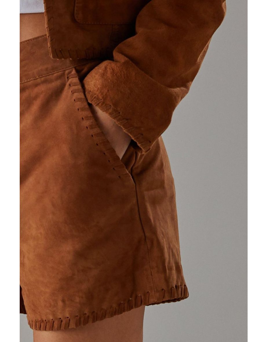 Real Suede Lace Up Whipstitch Short - 3