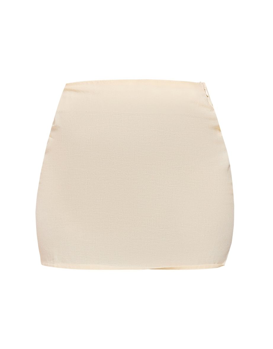 Pale Yellow Linen Look High Waist Mini Skirt - 5