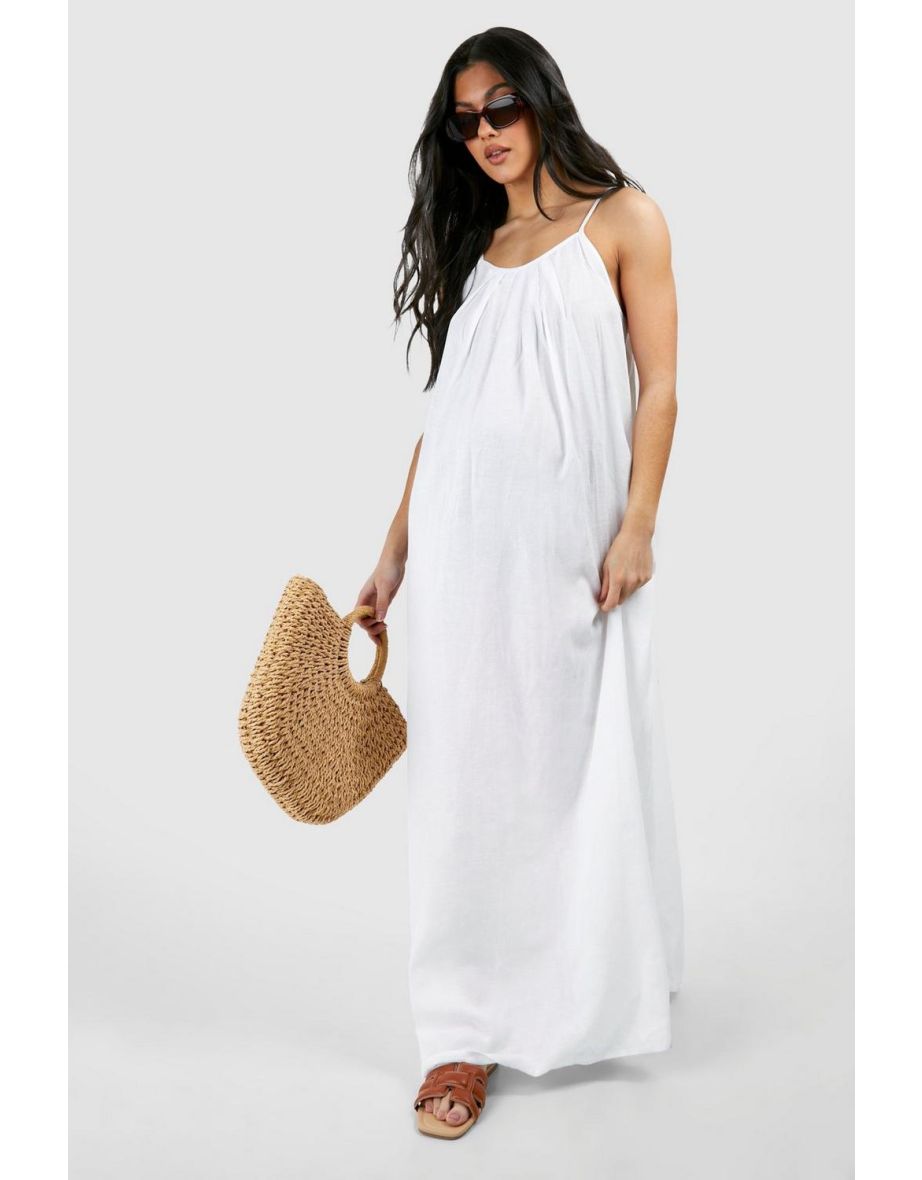 Maternity Linen Strappy Maxi Dress - ecru