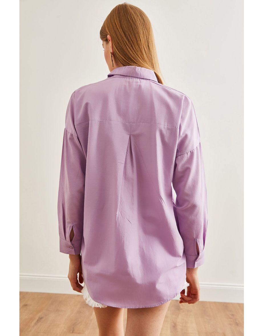 Women's Eye Lilac Sequin Detailed Woven Boyfriend Shirt - 4