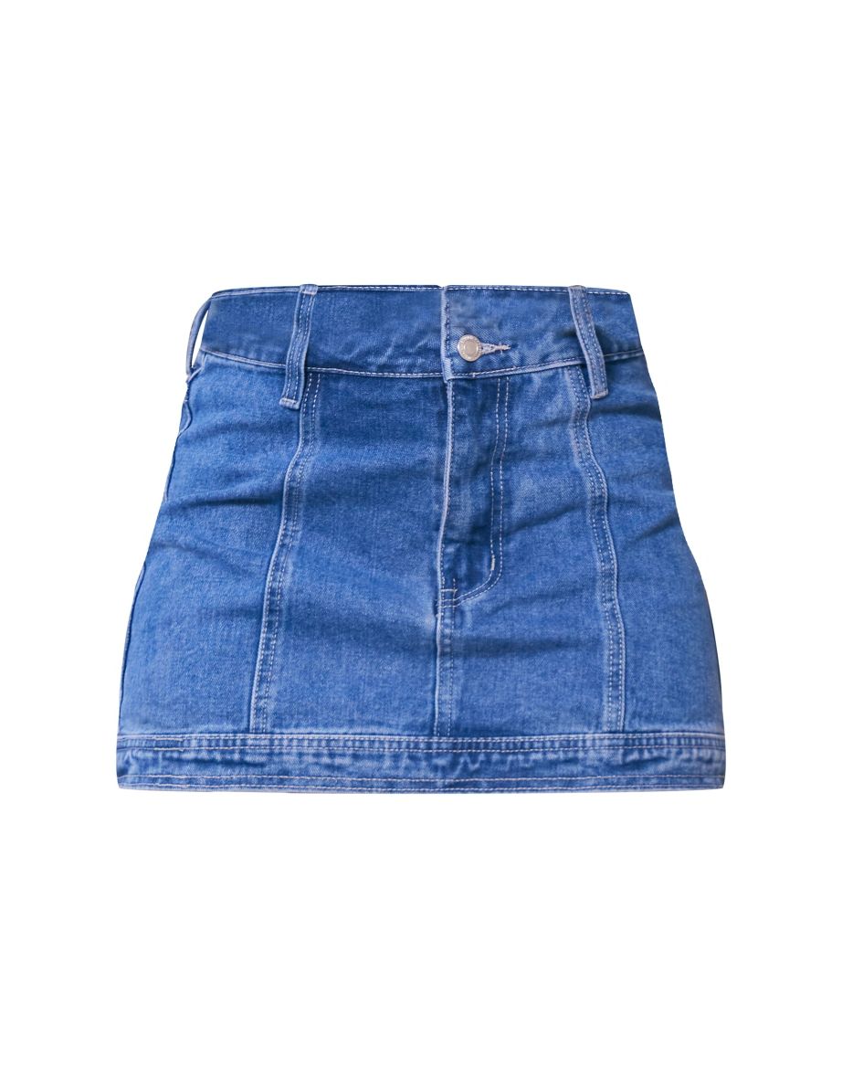 Mid Blue Wash Low Rise Denim Mini Skirt - 5