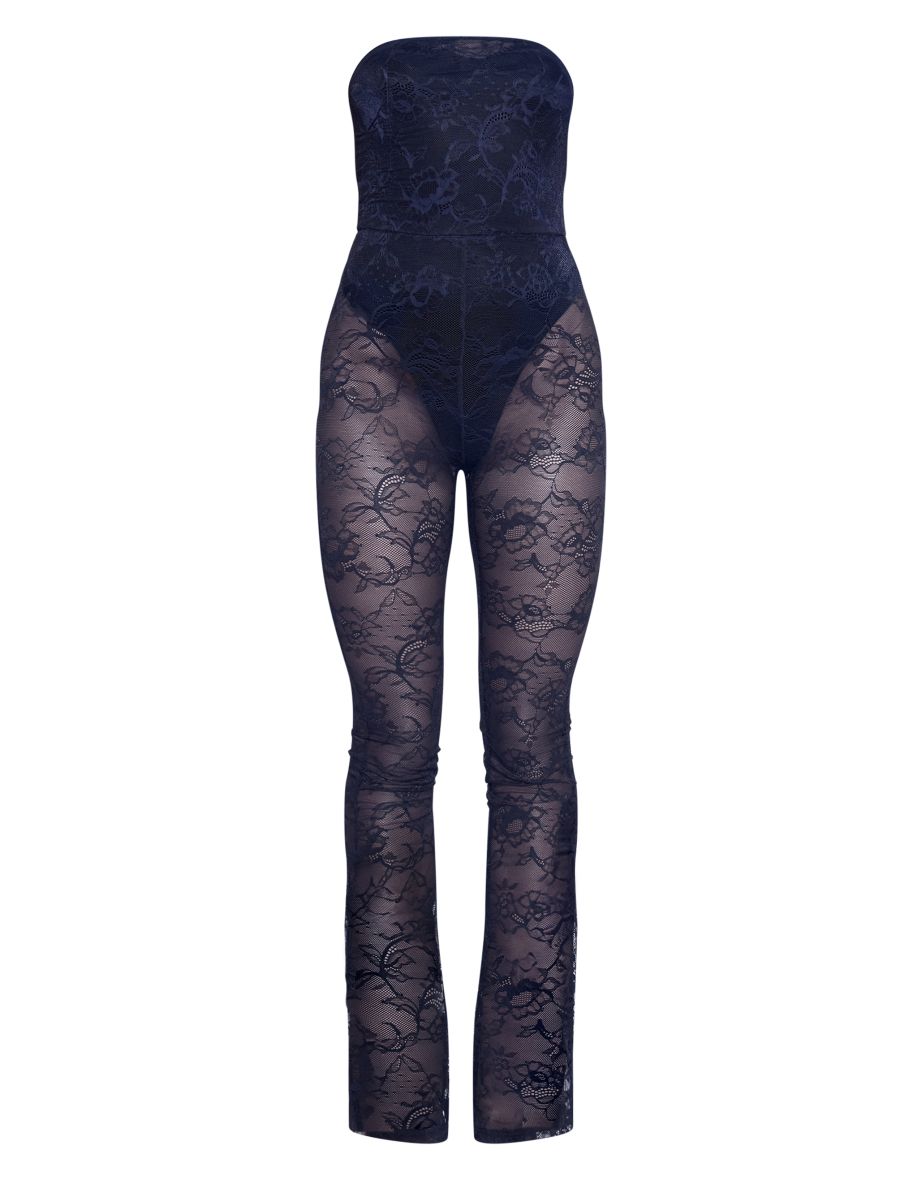 Navy Lace Bodysuit Detail Bandeau Jumpsuit - 2