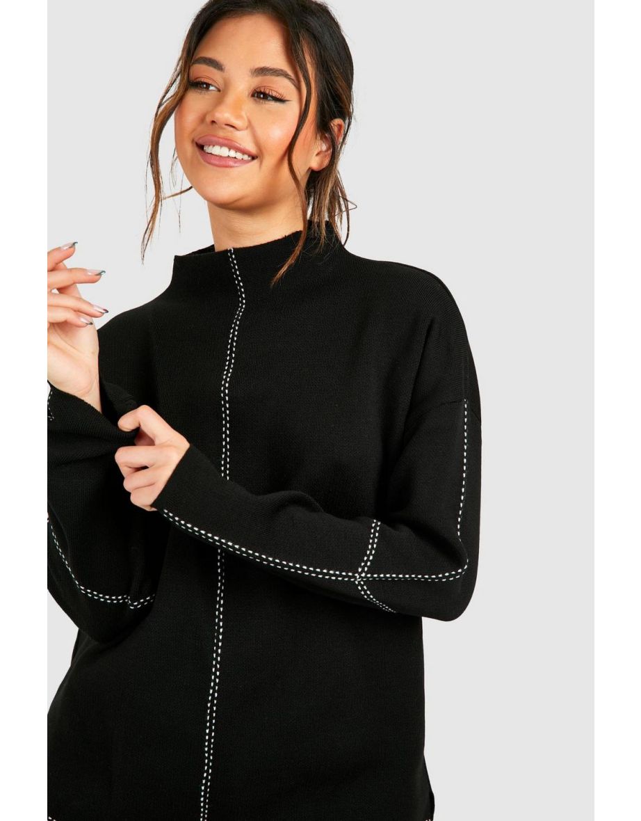 Contrast Seam Detail Fine Guage Knitted Co-ord - black - 3
