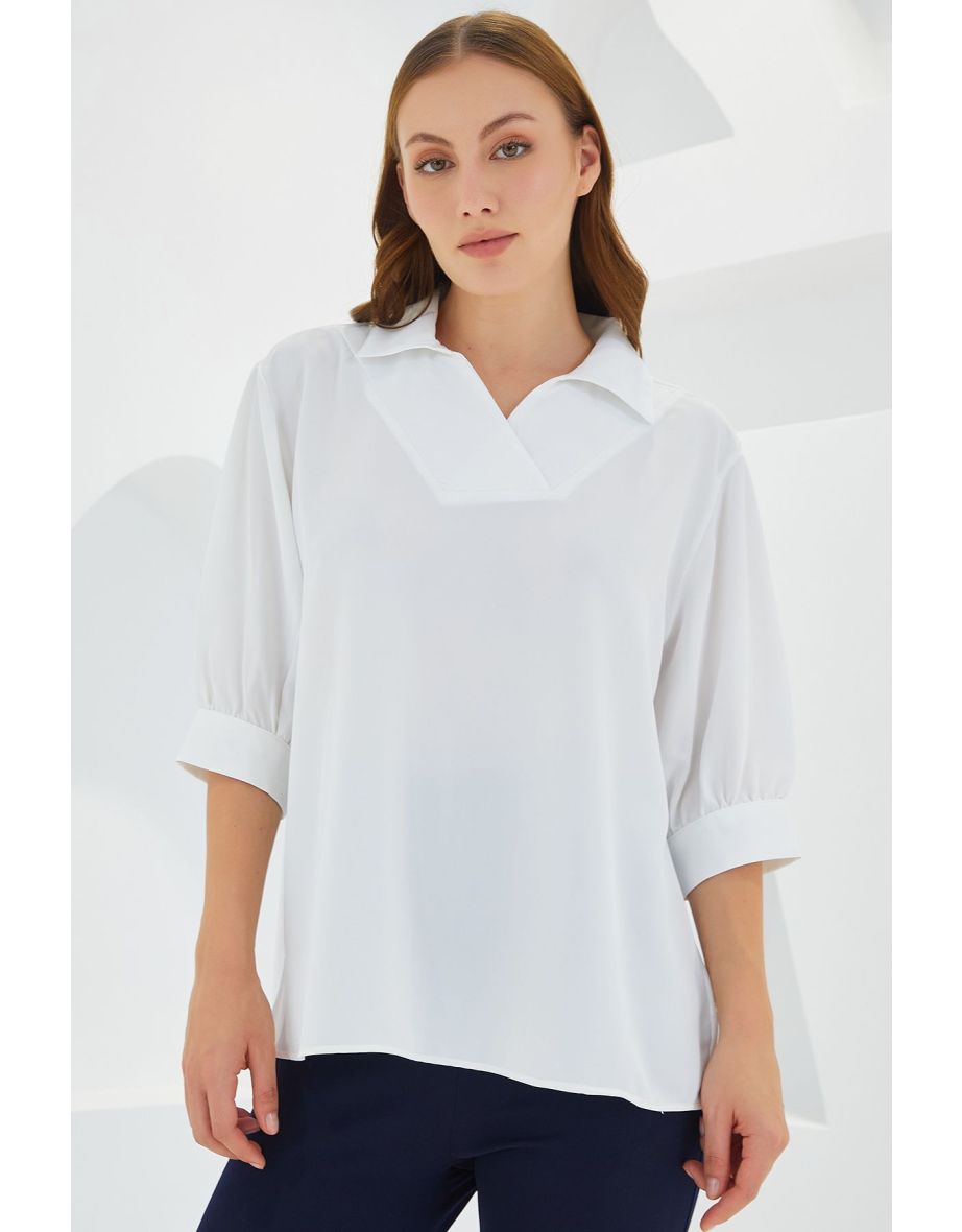 Women's White Shirt Collar Satin Blouse