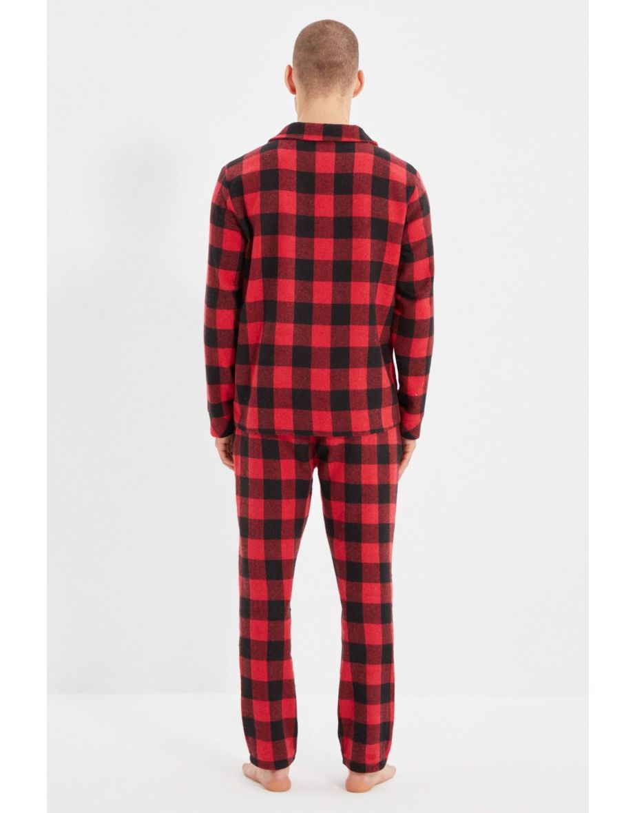 Red Regular Fit Plaid Pajamas Set - 7