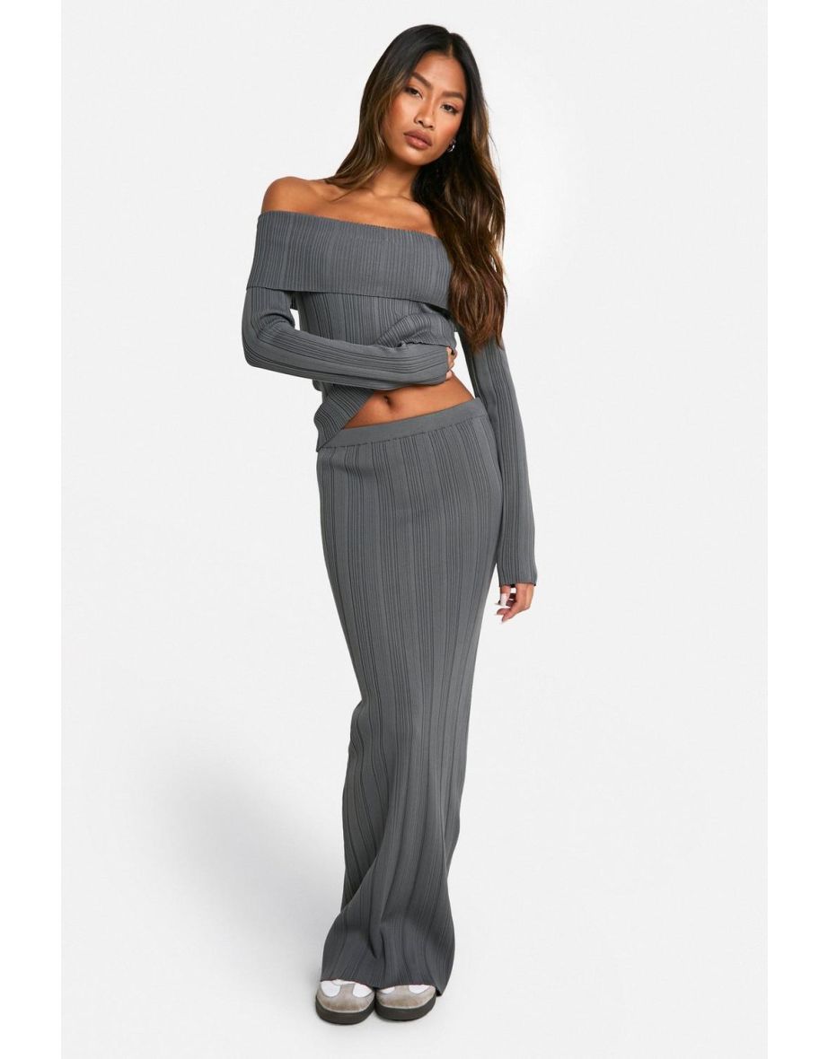 Lightweight Rib Knitted Maxi Skirt - charcoal