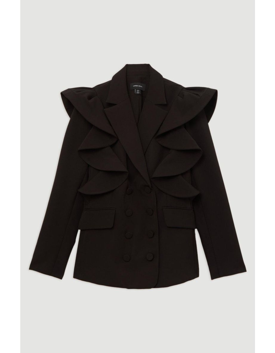 Tailored Drama Ruffle Double Breasted Blazer - 3