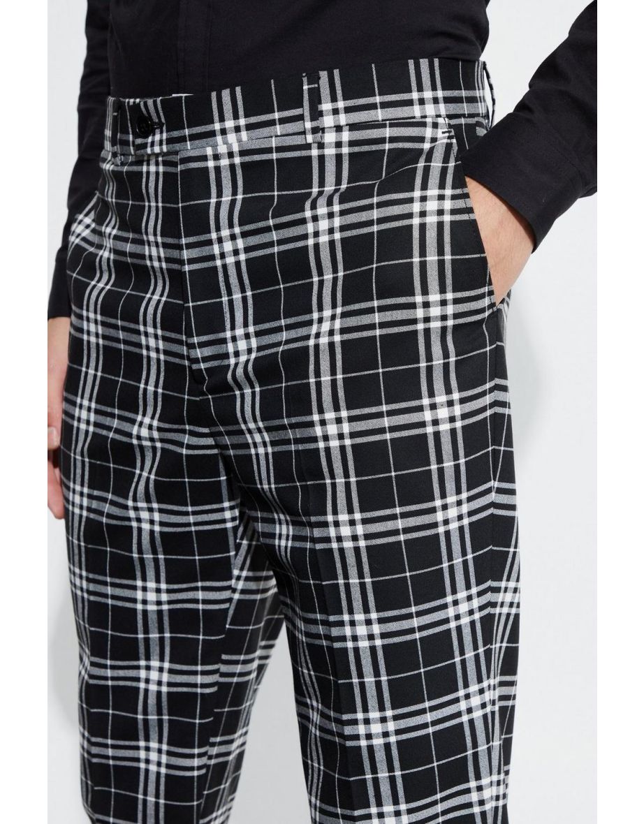 Tall Skinny Fit Mono Tartan Cropped Trouser - black - 2