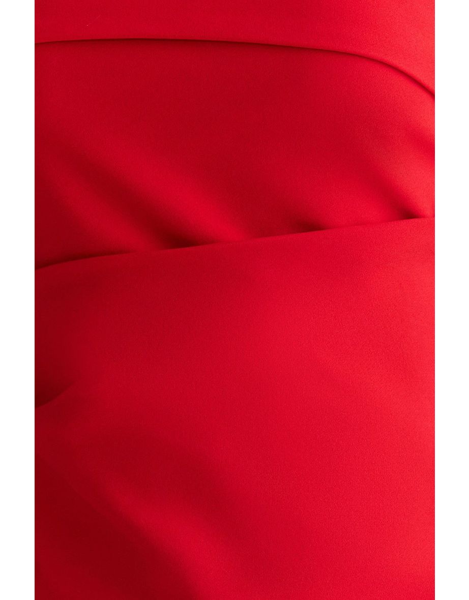 Red Strapless Fitted Draped Woven Woven Blouse - 7