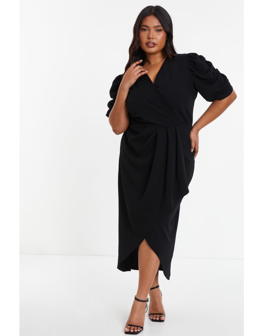 Curve Black Wrap Midi Dress